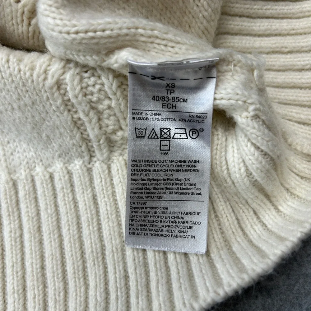 Banana Republic Womens XS Cable Knit Mockneck Sweater Cream Ivory‎ Cotton Blend